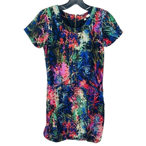 Japna Women's Shift Dress Forest Jungle palms Pattern Blouson Mini Multicolor Si - Picture 6 of 11